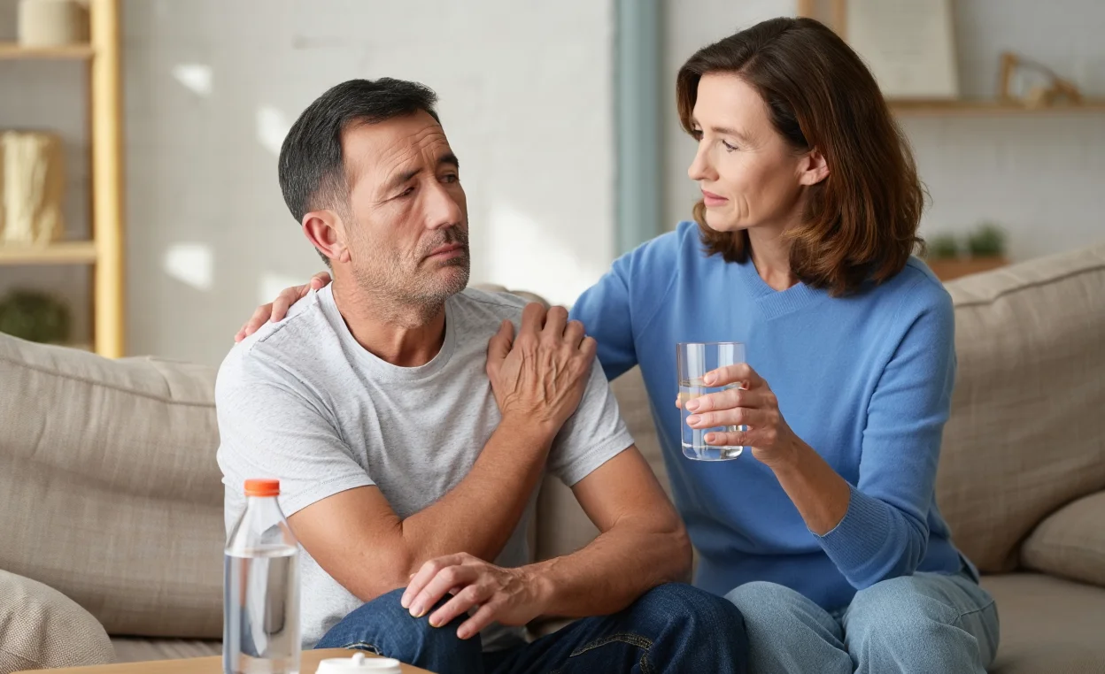 Мужчина и женщина сидят на диване